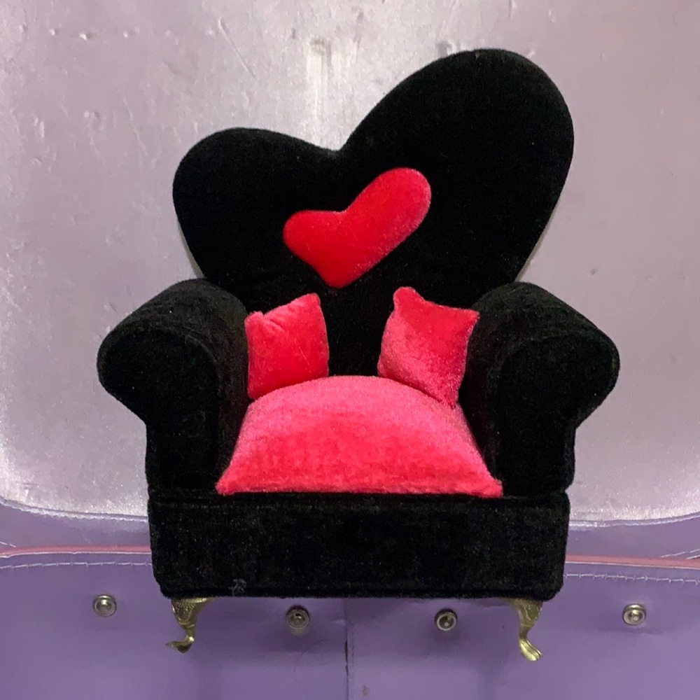Black & Pink Velvet Chair Jewelry Box With Mirror